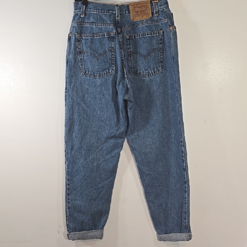 Levi's 550 Relaxed Blue Denim Painted Yellow Banana Design Tapered Leg Jeans - Picture 7 of 15